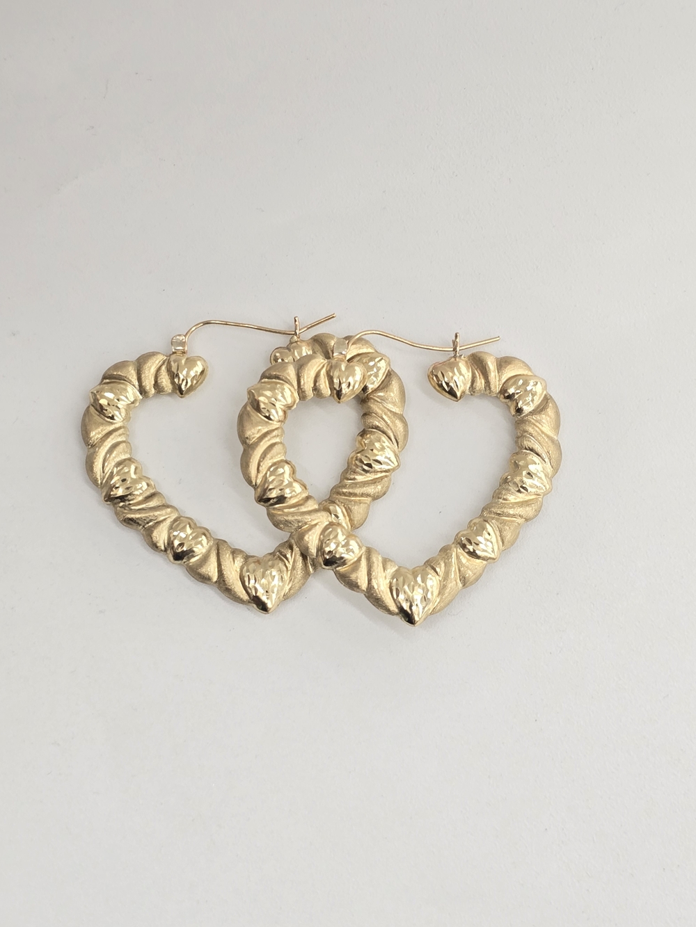 10kt Real Gold Textured Heart Hoop Earrings - Women Jewelry